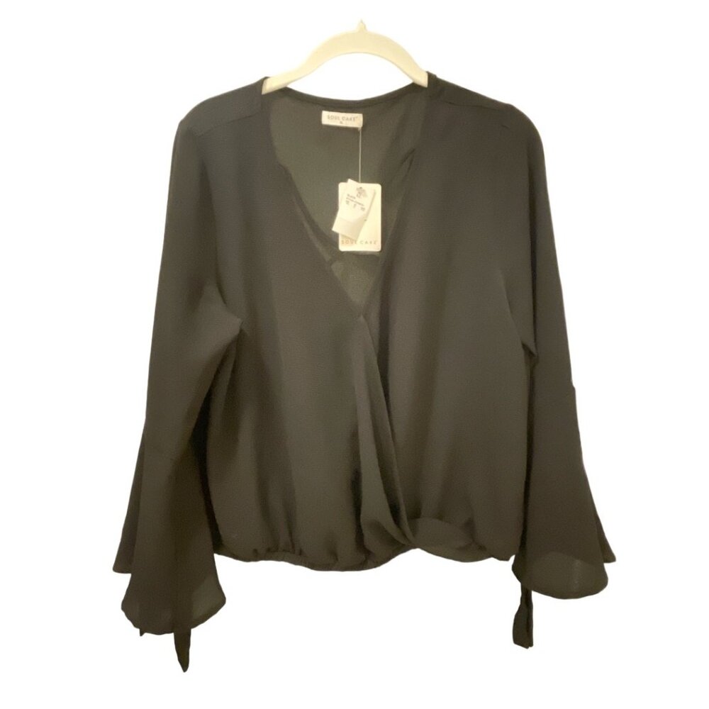 BRAND NEW Soul Cake Black Long Sleeve Blouse with Criss Cross Front